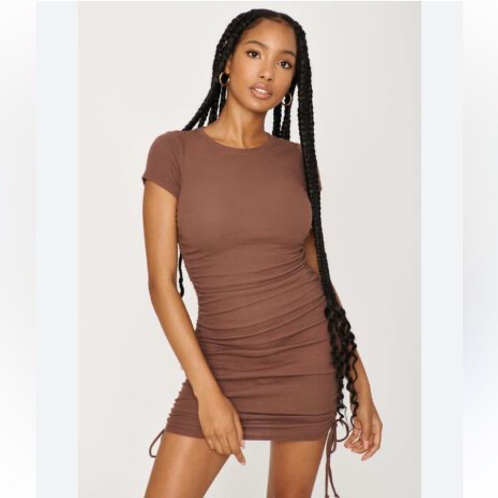 Garage Reina Ruched T Shirt Dress Brown Size Medium